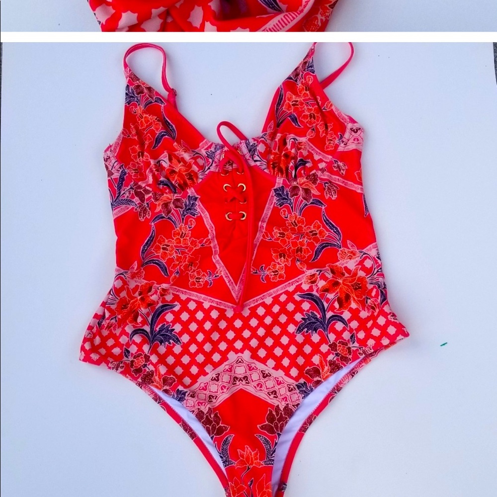 Revolve Minkpink Lace-up Front Floral Swimsuit